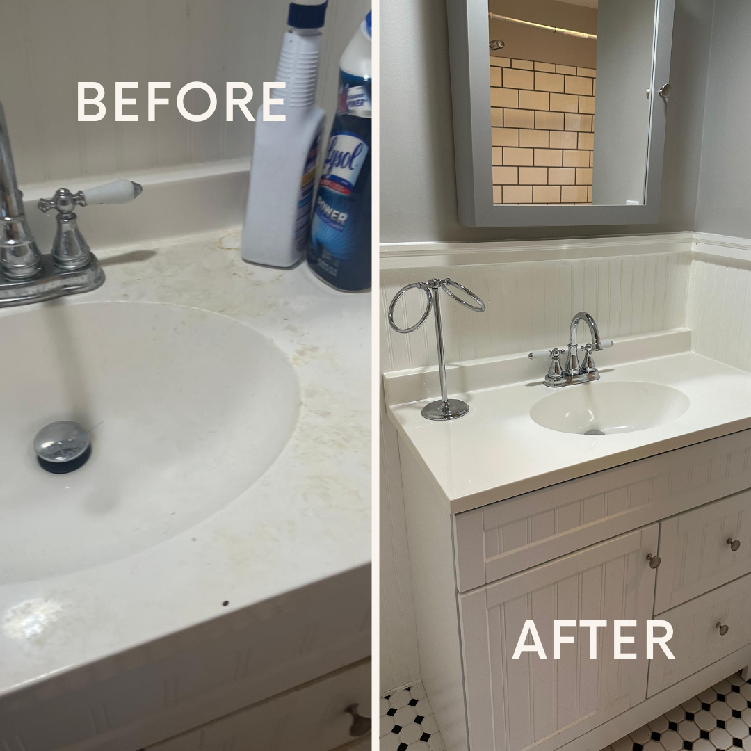 Bathroom before and after cleaning by Pristine Pros